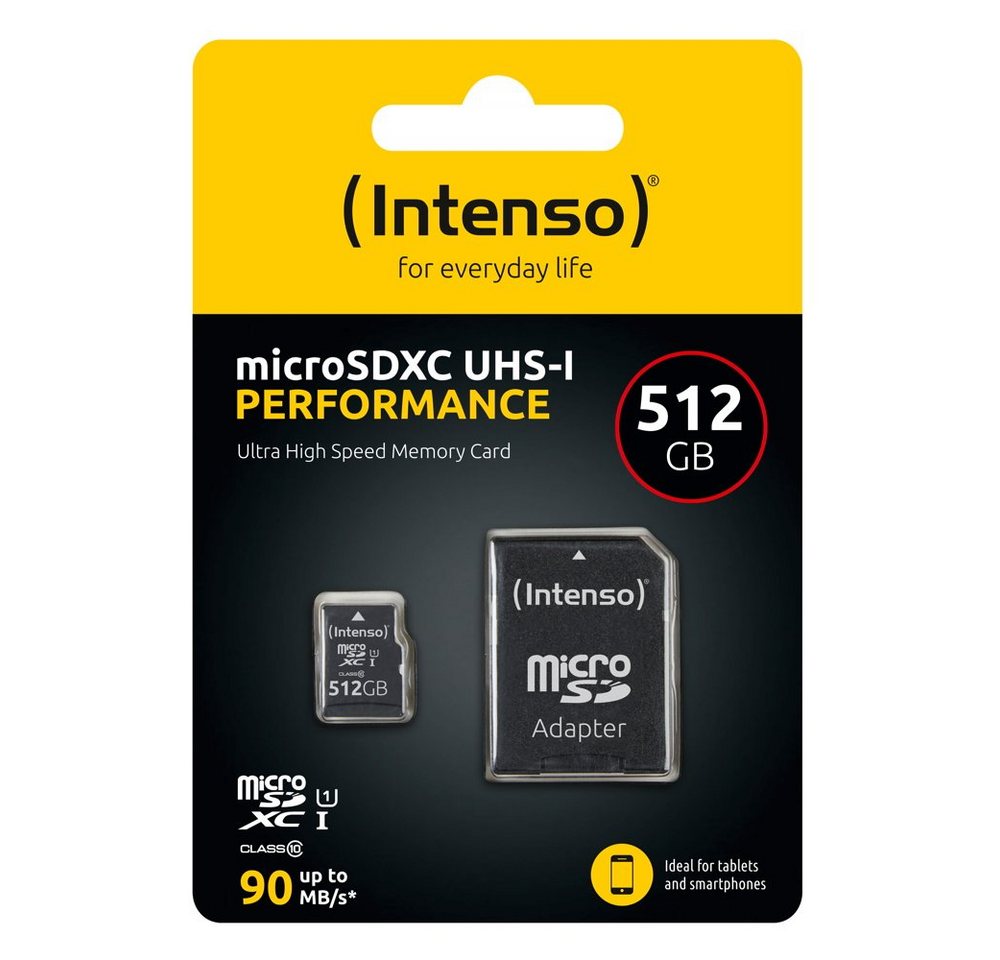 Intenso Micro SDXC Karte 512GB UHS-I Performance 90MB/s Class 10 Speicherkarte Intenso Micro SDXC Karte 512GB UHS-I Performance 90MB/s Class 10 Speicherkarte von Intenso