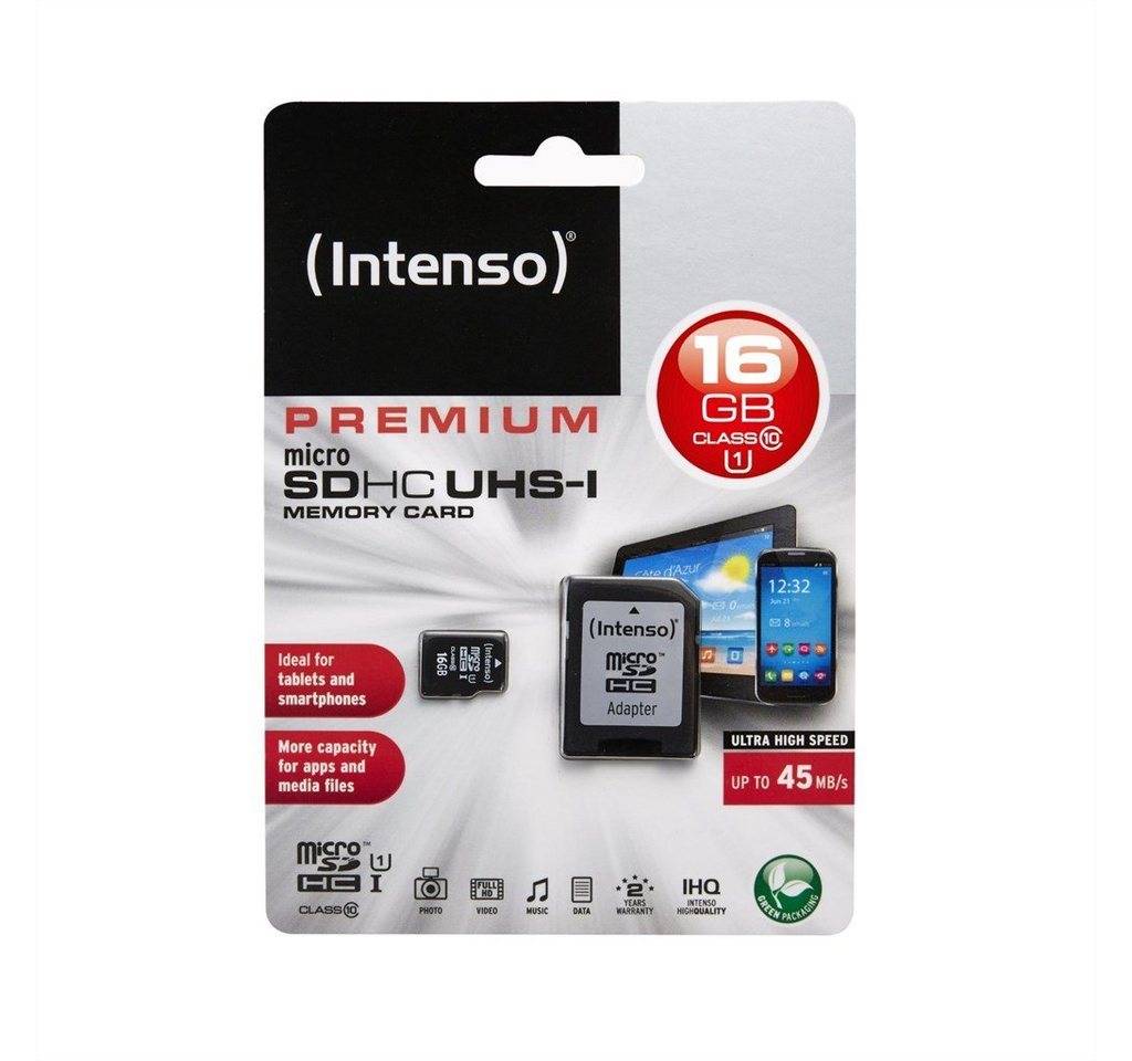 Intenso MicroSD Card 16GB UHS-I inkl. SD Adapter Speicherkarte von Intenso