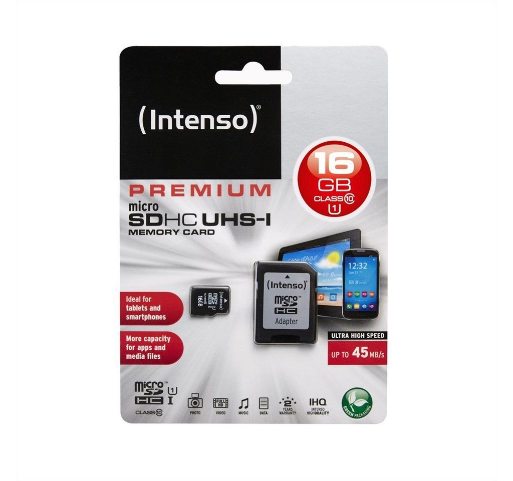 Intenso MicroSD Card 16GB UHS-I inkl. SD Adapter Speicherkarte Intenso MicroSD Card 16GB UHS-I inkl. SD Adapter Speicherkarte von Intenso