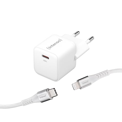 Intenso Power Adapter W30C GaN Set, USB-C Netzteil mit 30 Watt und GaN-Technologie und USB-C zu Lightning Daten+Ladekabel, Mfi-Zertifiziert, weiß von Intenso