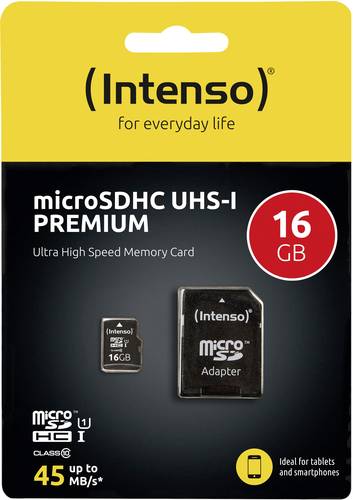 Intenso Premium microSDHC-Karte 16GB Class 10, UHS-I inkl. SD-Adapter von Intenso