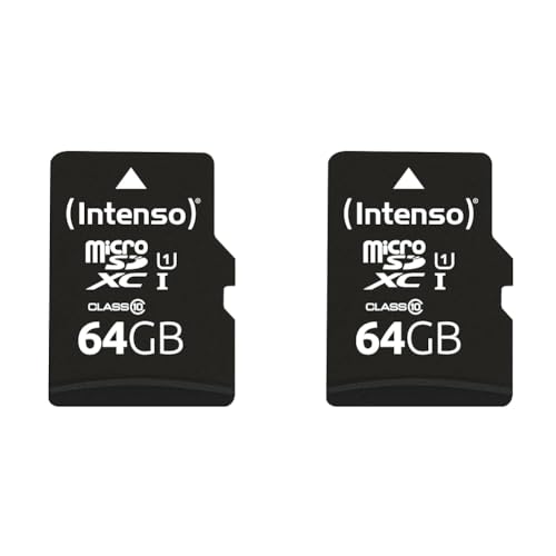 Intenso Premium microSDXC 64GB Class 10 UHS-I Speicherkarte inkl. SD-Adapter (bis zu 90 MB/s), schwarz (Packung mit 2) von Intenso