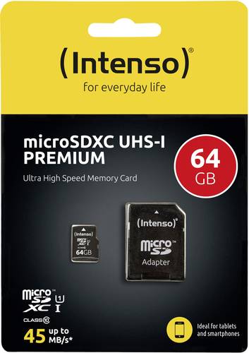 Intenso Premium microSDXC-Karte 64GB Class 10, UHS-I inkl. SD-Adapter von Intenso