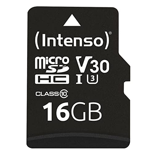 Intenso Professional microSDHC 16GB Class 10 UHS-I, U3, V30 Speicherkarte inkl. SD-Adapter (bis zu 100 MB/s,) schwarz von Intenso