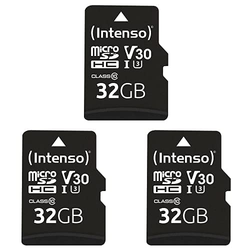 Intenso Professional microSDHC 32GB Class 10 UHS-I, U3, V30 Speicherkarte inkl. SD-Adapter (bis zu 100 MB/s), schwarz, 3er Pack von Intenso