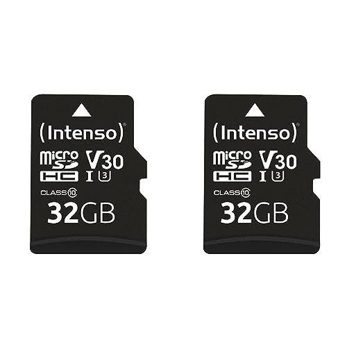 Intenso Professional microSDHC 32GB Class 10 UHS-I, U3, V30 Speicherkarte inkl. SD-Adapter (bis zu 100 MB/s), schwarz (Packung mit 2) von Intenso