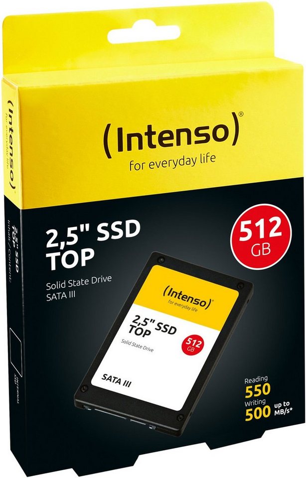 Intenso SSD interne Festplatte Top High-Speed 3D Nand 2,5 Zoll 512GB SATA III SSD-Festplatte von Intenso
