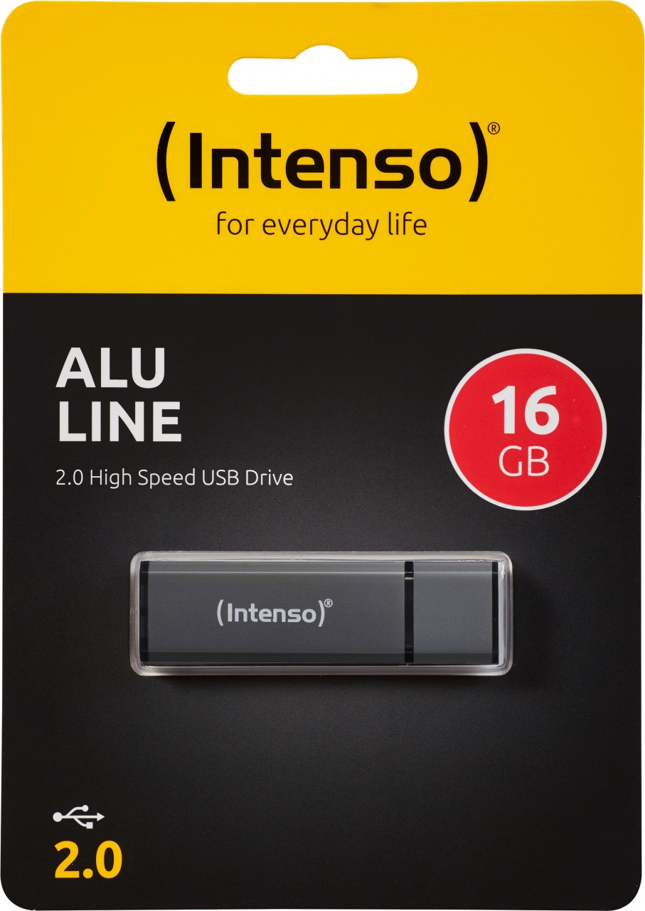 Intenso USB 2.0 Stick 16GB, Alu Line, anthrazit (R) 28MB/s, (W) 6.5MB/s, Retail-Blister von Intenso