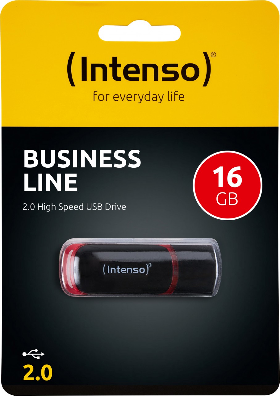 Intenso USB 2.0 Stick 16GB, Business Line, schwarz (R) 28MB/s, (W) 6.5MB/s, Rectractable, Retail-Blister von Intenso