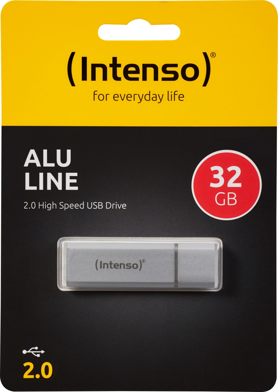 Intenso USB 2.0 Stick 32GB, Alu Line, silber (R) 28MB/s, (W) 6.5MB/s, Retail-Blister von Intenso