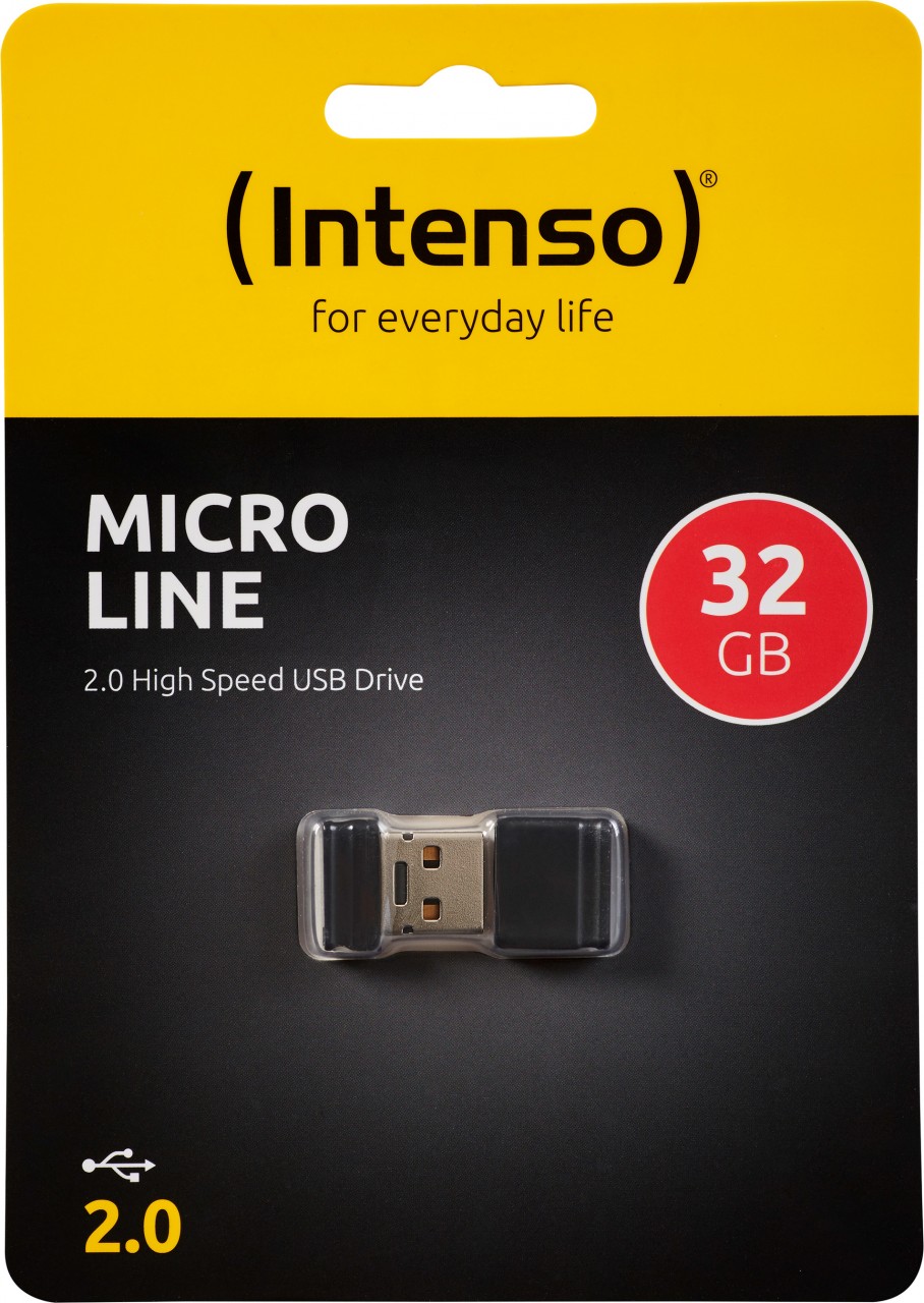 Intenso USB 2.0 Stick 32GB, Micro Line, schwarz (R) 16.5MB/s, (W) 6.5MB/s, Retail-Blister von Intenso