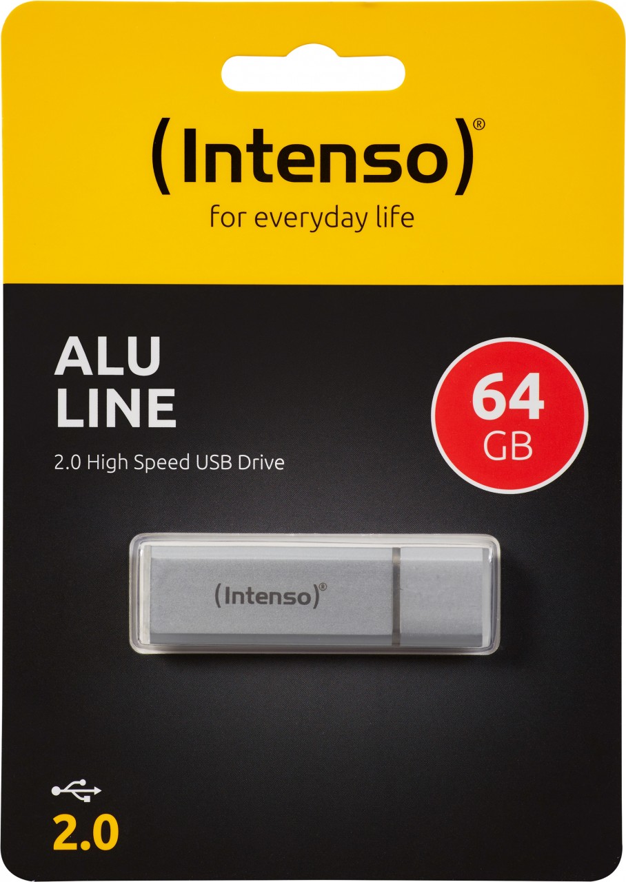 Intenso USB 2.0 Stick 64GB, Alu Line, silber (R) 28MB/s, (W) 6.5MB/s, Retail-Blister von Intenso