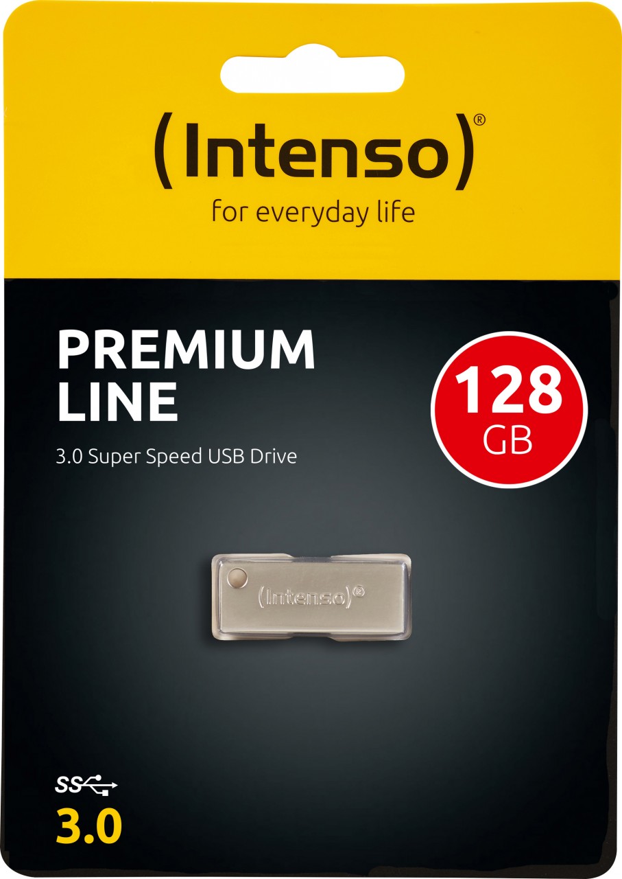 Intenso USB 3.0 Stick 128GB, Premium Line, Metall, silber Typ-A, (R) 100MB/s, Retail-Blister von Intenso
