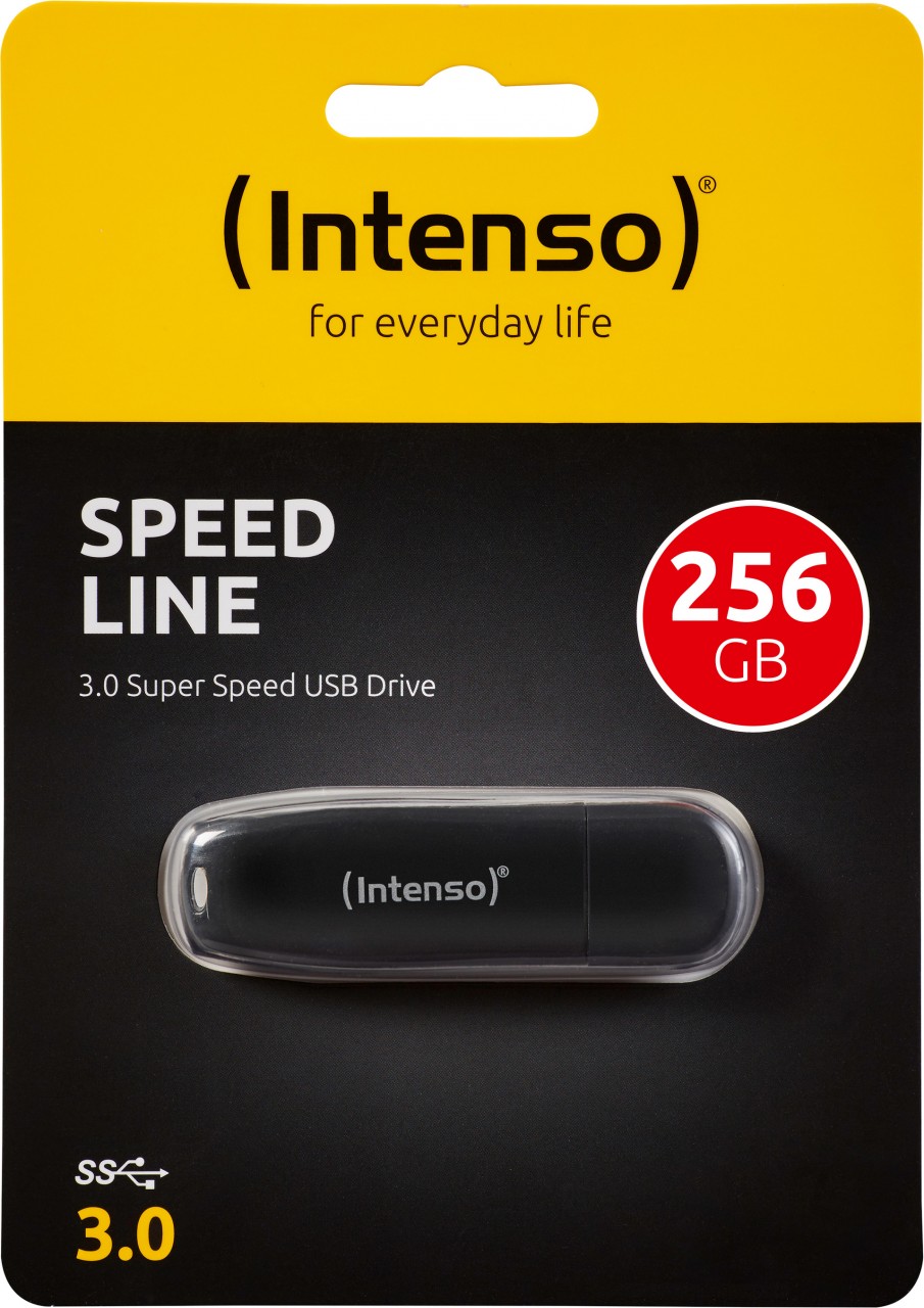 Intenso USB 3.0 Stick 256GB, Speed Line, schwarz Typ-A, (R) 70MB/s, Retail-Blister von Intenso