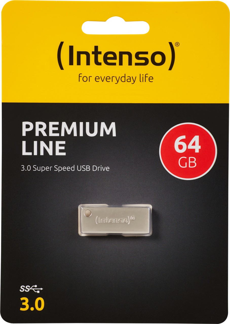 Intenso USB 3.0 Stick 64GB, Premium Line, Metall, silber Typ-A, (R) 100MB/s, Retail-Blister von Intenso