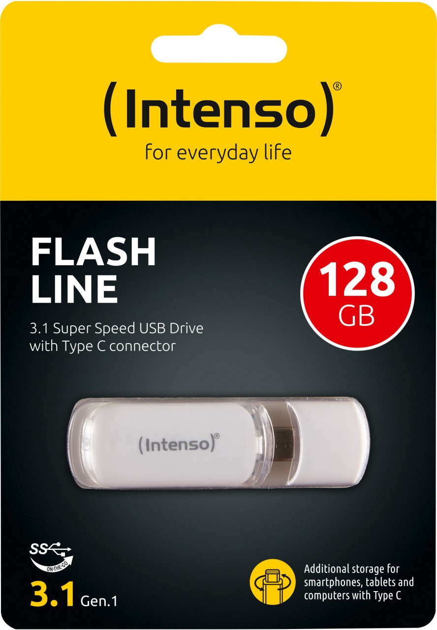 Intenso USB 3.1 OTG Stick 128GB, Flash Line, weiss Typ-C, (R) 70MB/s, Retail-Blister von Intenso