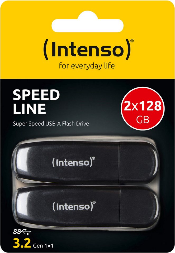 Intenso USB Stick 128GB Speicherstick Speed Line schwarz USB 3.2 2er Pack USB-Stick von Intenso