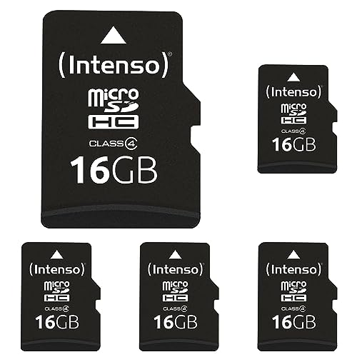 Intenso microSDHC 16GB Class 4 Speicherkarte inkl. SD-Adapter, schwarz (Packung mit 5) von Intenso