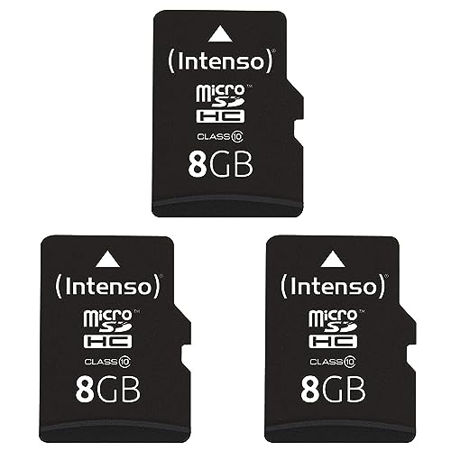 Intenso microSDHC 8GB Class 10 Speicherkarte inkl. SD-Adapter, schwarz (Packung mit 3) von Intenso