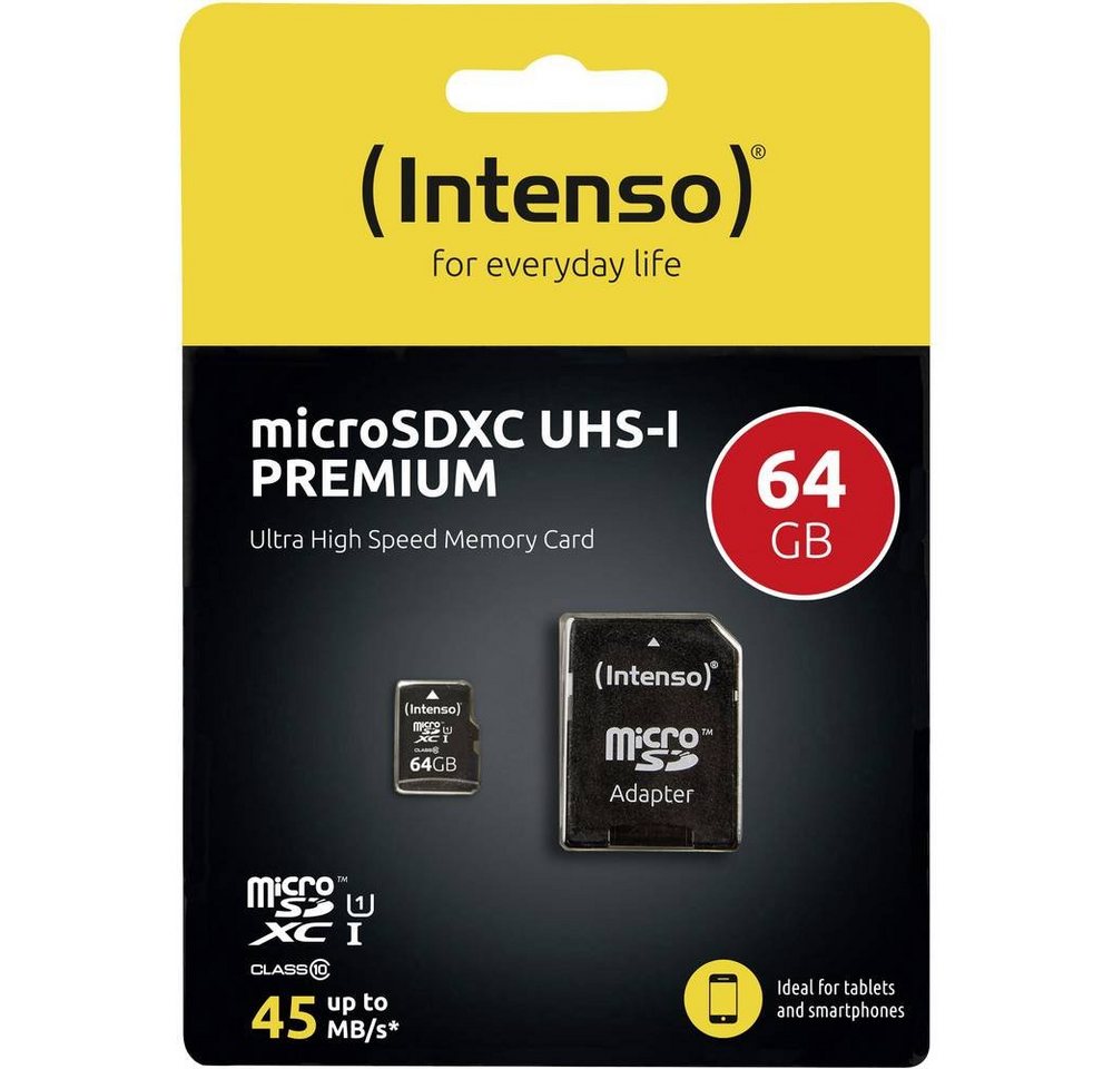 Intenso microSDXC-Karte 64 GB UHS-I inkl. SD-Adapter Speicherkarte (inkl. SD-Adapter) von Intenso