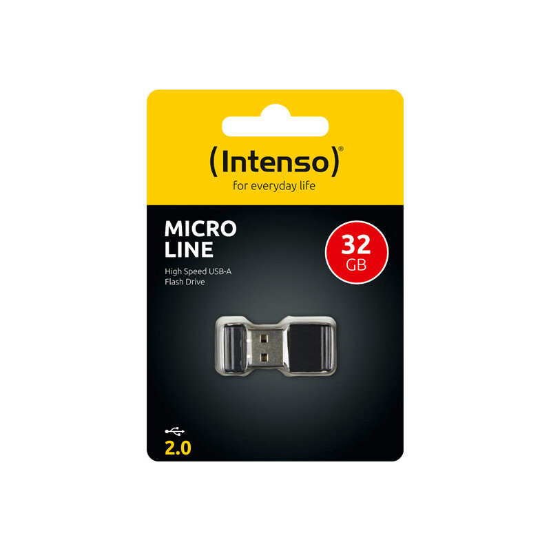 USB 2.0 Stick 32GB, Micro Line, schwarz von Intenso