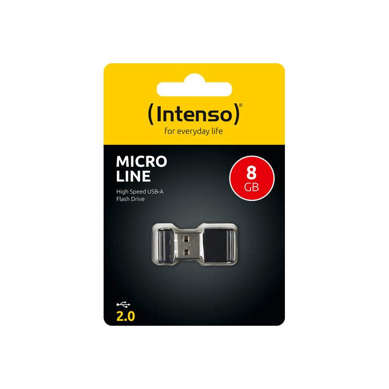 USB 2.0 Stick 8GB, Micro Line, schwarz von Intenso