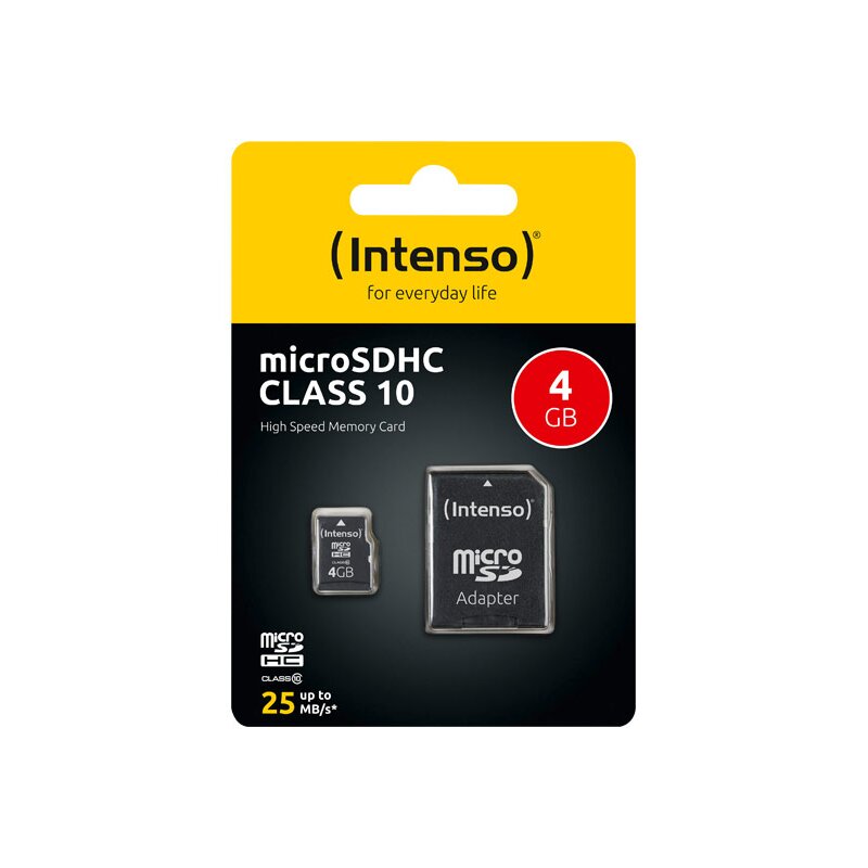 microSDHC Card 4GB, Class 10 + SD-Adapter von Intenso