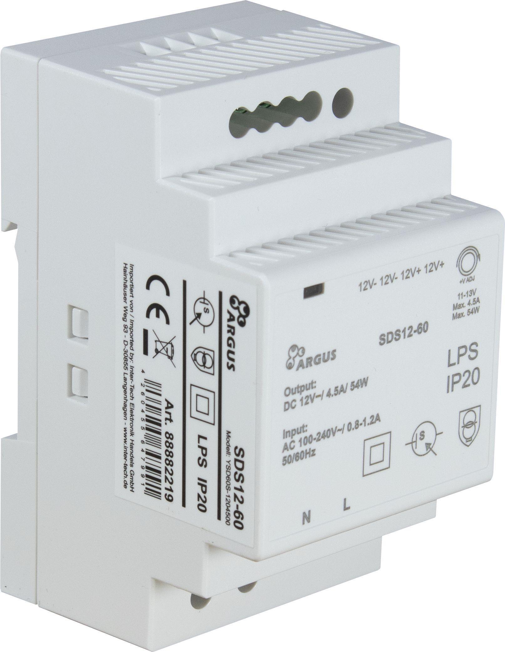 INTER-TECH SDS 12-60 Hutschienennetzteil 12V Ausgangsspannung 60W Leistung (88882219) von Inter-Tech
