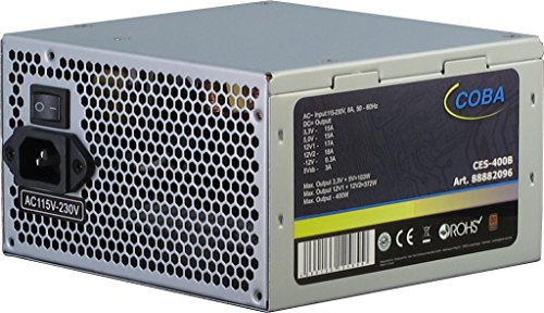 Inter-TECH Coba CES-400W 82+ ATX Netzteil 400W Luefter 120mm 2X PCI E 6+2 polig 4XS ATA 1x EPS 8 polig 1x FDD 2X HDD DVD Aktiv PFC von Inter-Tech