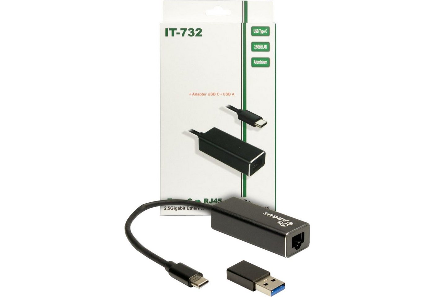 Inter-Tech USB Adapter Argus IT-732, USB-C Stecker > RJ-45 Buchse LAN-Kabel von Inter-Tech