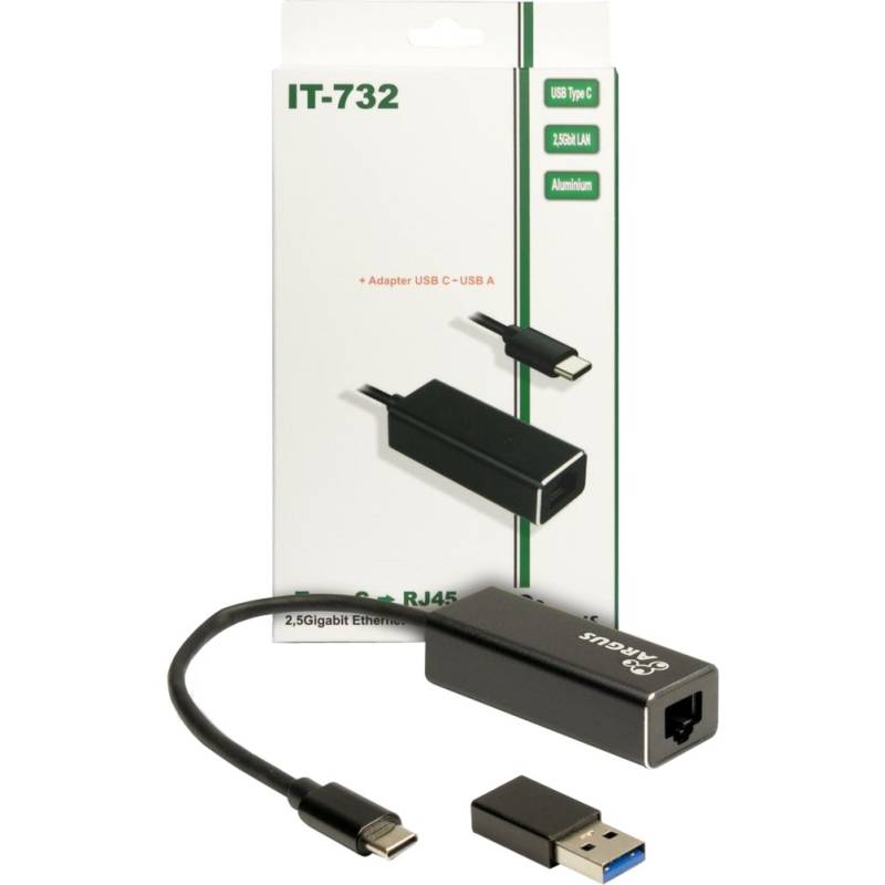 USB Adapter Argus IT-732, USB-C Stecker > RJ-45 Buchse von Inter-Tech