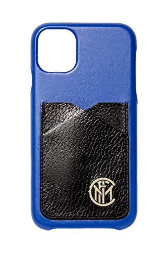Hi-Tech Artisans Schutzhülle für iPhone 11 Pro Max, offizielles Inter FC, Handyhülle mit Taschen, aus echtem Leder, Schwarz und Blau, handgefertigt in Italien, stoßfest. von Inter