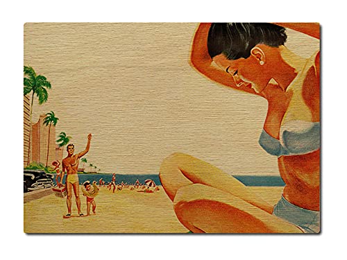 Interluxe LUXECARDS Postkarte aus Holz - Vintage Beach - Urlaub, Strand, Meer von Interluxe
