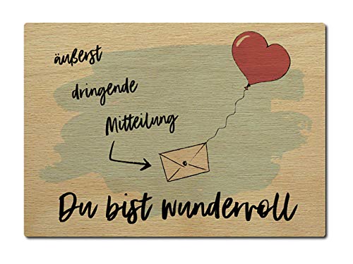 Interluxe Postkarte aus Holz Äußerst dringende Mitteilung. Du bist wundervoll Karte Geschenk Gruß Shabby von Interluxe