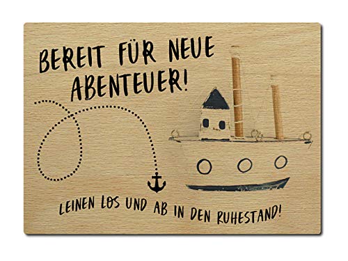 Interluxe Postkarte aus Holz Bereit für neue Abenteuer Leinen los Ruhestand Rentner Rente DIN A6 105x148mm Karte Echtholz Grußkarte Spruch von Interluxe