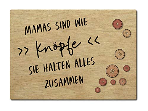 Interluxe Postkarte aus Holz Mamas sind wie Knöpfe DIN A6 105x148mm Karte Echtholz Grußkarte Spruch Muttertag Mutter von Interluxe