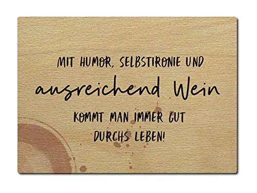 Interluxe Postkarte aus Holz Mit Humor Selbstironie Wein DIN A6 105x148mm Karte Echtholz Grußkarte Spruch von Interluxe