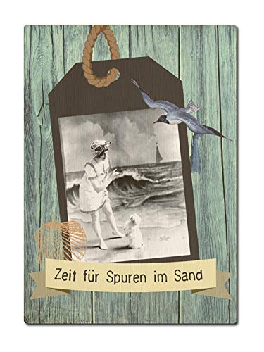 Interluxe Postkarte aus Holz Zeit für Spuren im Sand Karte mit Motiv Strand See Meer Gruß von Interluxe