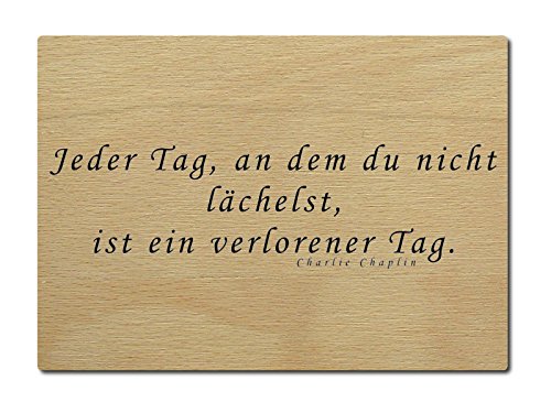 LUXECARDS POSTKARTE Holzpostkarte JEDER TAG AN DEM DU... Zitat Charlie Chaplin von Interluxe