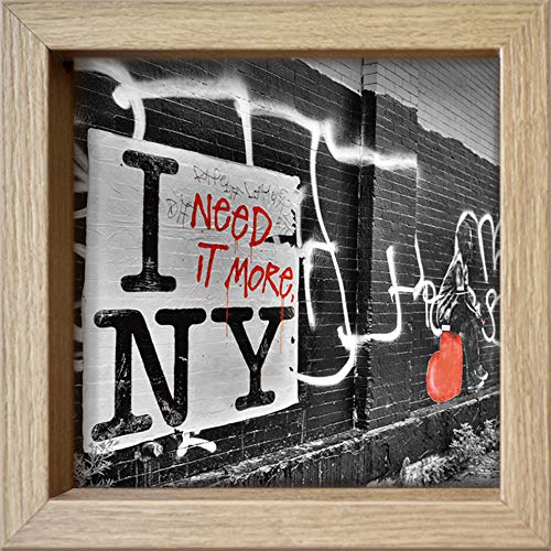 Gerahmte Postkarte - Terrible, Aurélien - ''I Need it More NY'' - 16 x 16 cm - holzfarbener Rahmen von International Graphics