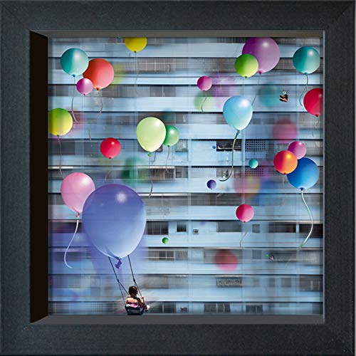 International Graphics Gerahmte Postkarte - MAÏLO/M-L VAREILLES - ''Envolée de Ballons à Caracas'' - 16 x 16 cm - schwarzer Rahmen von International Graphics