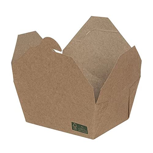 Intertan QF800FSC Kraftpapier Rechteckig Foodbox mit Faltdeckel, Naturfarbe, 800ml Kapazität, 11.2cm Länge, 9cm Breite, 6.4cm Höhe, 50 Stück von Intertan -1922-