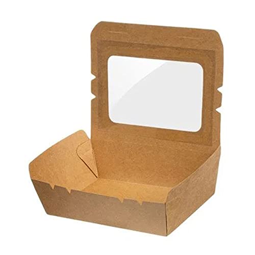 Intertan QW1600 Kraftpapier Rechteckig Foodbox mit Transparentem PET Fenster, Naturfarbe, 1600ml Kapazität, 18.8cm Länge, 13cm Breite, 6cm Höhe, 50 Stück von Intertan -1922-