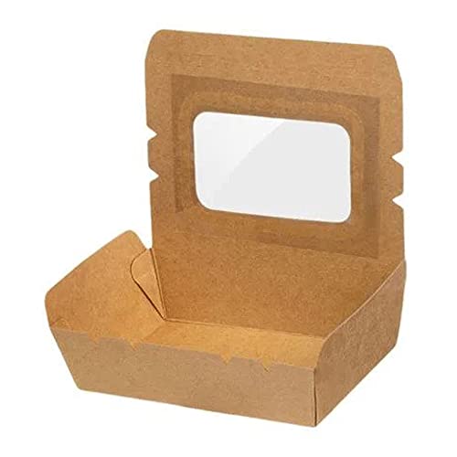 Intertan QW2100 Kraftpapier Rechteckig Foodbox mit Transparentem PET Fenster, Naturfarbe, 2100ml Kapazität, 19.5cm Länge, 14cm Breite, 6.5cm Höhe, 50 Stück von Intertan -1922-