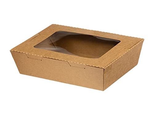 Intertan QW900 Kraftpapier Rechteckig Foodbox mit Transparentem PET Fenster, Naturfarbe, 900ml Kapazität, 15cm Länge, 11.6cm Breite, 4.8cm Höhe, 50 Stück von Intertan -1922-