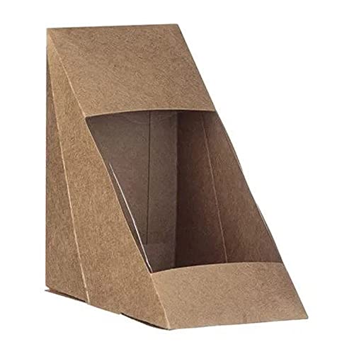 Intertan QWSTM Kraftpapier Dreieck Foodbox mit Klappfenster rPET für Sandwich, Mittel, 12cm Länge, 12cm Höhe, 7.2cm Breite, 50 Stück Intertan QWSTM Kraftpapier Dreieck Foodbox mit Klappfenster rPET für Sandwich, Mittel, 12cm Länge, 12cm Höhe, 7.2cm Breite, 50 Stück von Intertan -1922-