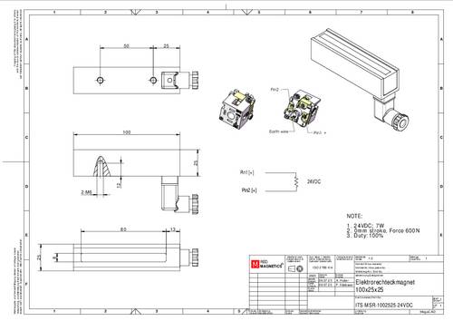 Intertec Elektromagnet magnetisch (stromloser Zustand) 600 N 24 V/DC 7W ITS-MSR-1002525-24VDC von Intertec