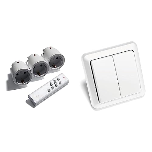 Intertechno IT3-2300 Funk-Zwischenstecker-Set mit 3 x Funkstecker 2300 Watt + 1 Handsender (IT3-2300), weiß & Smart Home ITW 852 Funk Wandsender weiß 2 Fach 2 Kanal von Intertechno