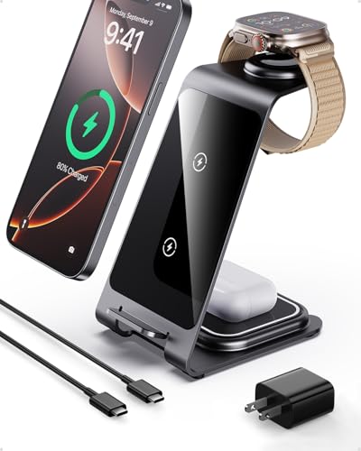 Induktive Ladestation Kompatibel mit Magsafe Ladegerät für iPhone 16 Pro/16/16 Pro Max/15 Pro/15/15 Pro Max, für Apple Watch 10/Ultra 2/SE/9/8/7/6/5/4/3/2, für AirPods 4/3/2/Pro (Grau) von Intoval