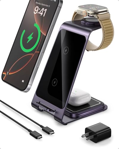 Induktive Ladestation Kompatibel mit Magsafe Ladegerät für iPhone 16 Pro/16/16 Pro Max/15 Pro/15/15 Pro Max, für Apple Watch 10/Ultra 2/SE/9/8/7/6/5/4/3/2, für AirPods 4/3/2/Pro (Lila) von Intoval